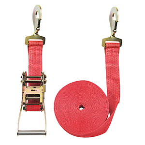 Zweiteiliger Zurrgurt, mit gedr. Karabinerhaken, 5000 daN zul. Zugkraft in der Umr., Gurtbr. 50 mm, Länge 8 m, Farbe rot, 5 Streifen, VE 2 Stück