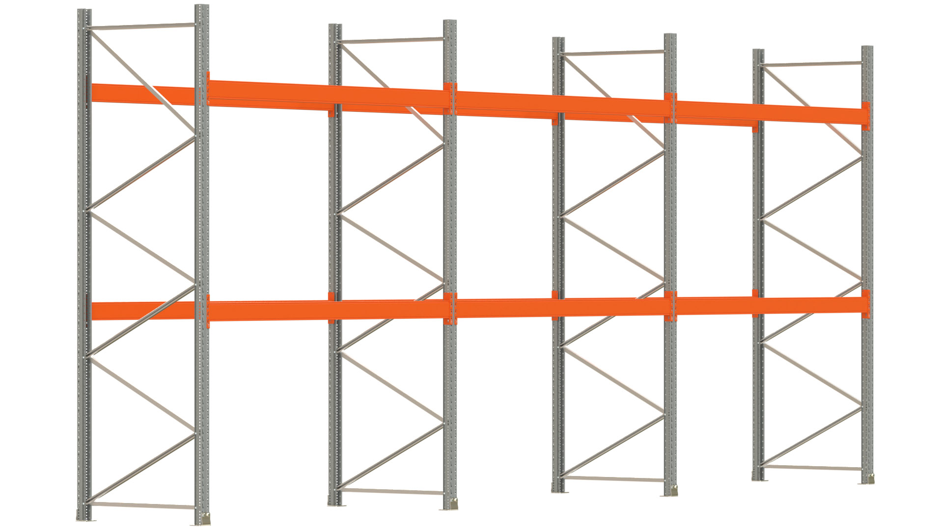 Palettenregal ARTUS - Breite 844 cm - Höhe 350 cm - Tiefe 110 cm - 2 Träger-Ebenen - max. Fachlast 3000 kg - 27 Palettenstellplätze