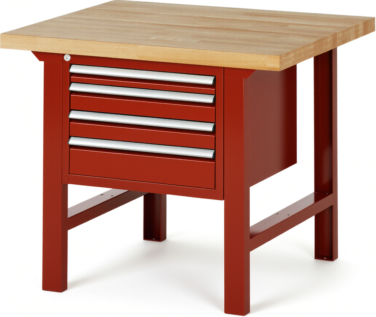 RAU Werkbank rot - Breite 100 cm - Tiefe 90 cm - Höhe 84 cm - Buche-Massiv Arbeitsplatte 40 mm