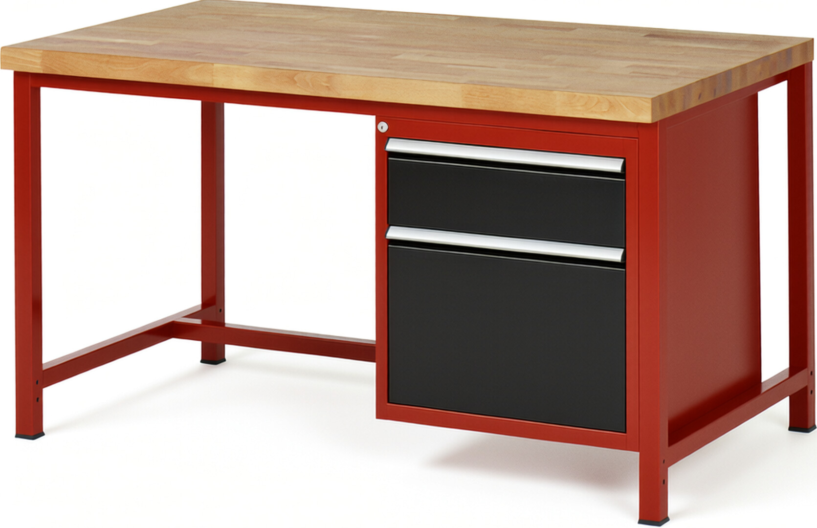 RAU Werkbank rot - schwarz - Breite 150 cm - Tiefe 90 cm - Höhe 104 cm - Buche-Massiv Arbeitsplatte 40 mm