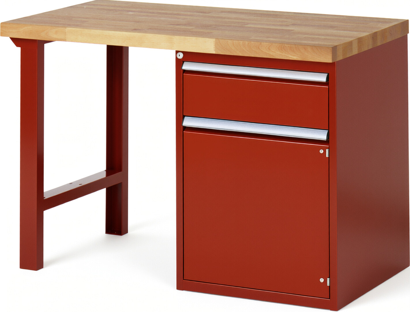 RAU Werkbank rot - Breite 125 cm - Tiefe 70 cm - Höhe 84 cm - Buche-Massiv Arbeitsplatte 40 mm