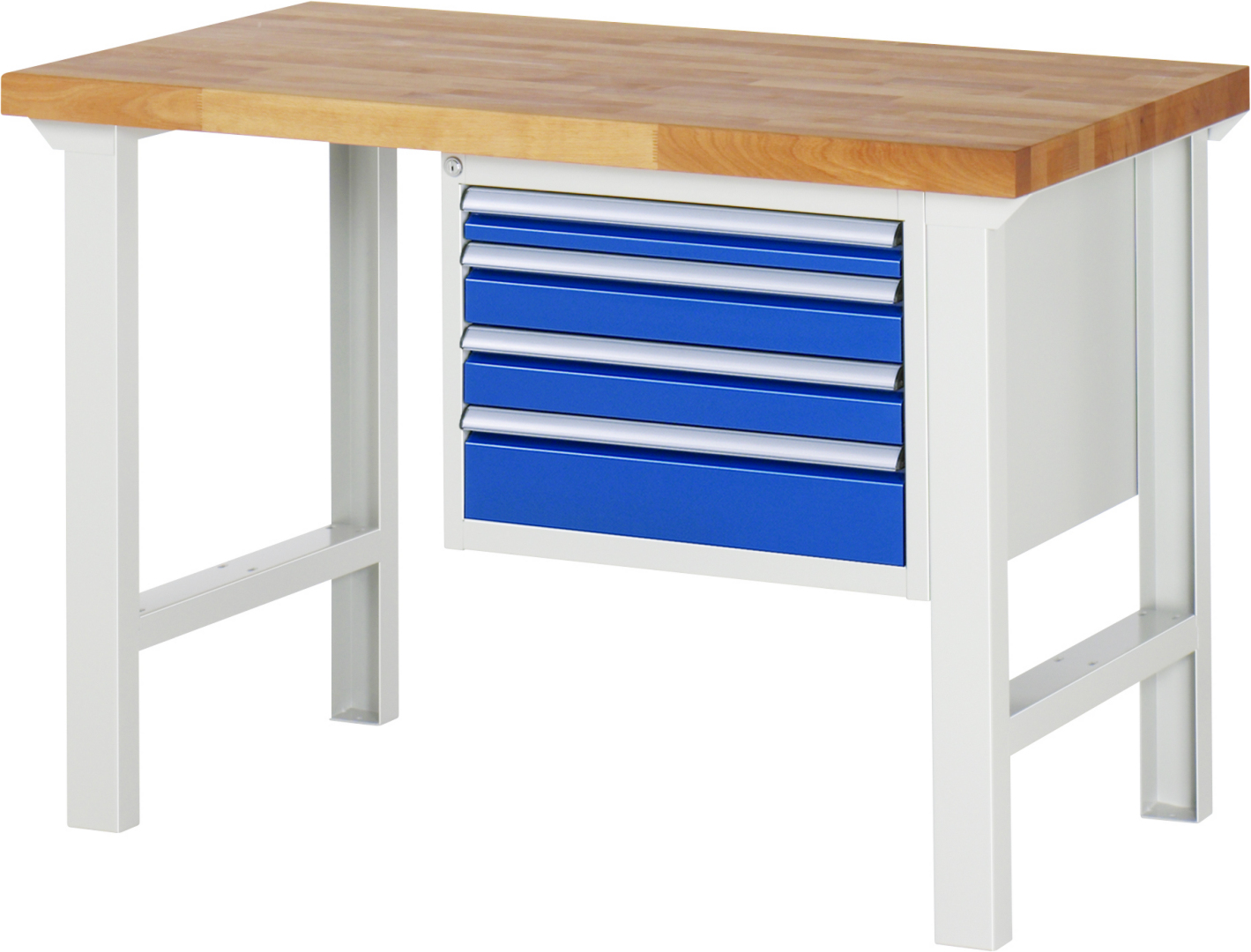 Werkbank Modell 7132 rot - schwarz, BxTxH 1250x700x840 mm,  Buche-Massiv Arbeitsplatte 40 mm,  4 Schubladen mit  Vollauszug 100 % und  SoftClosing