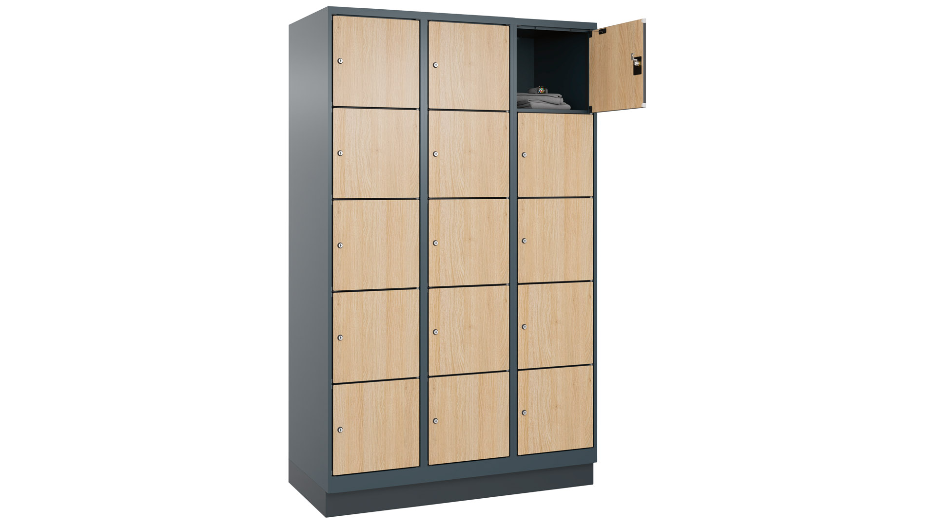 Fächerschrank mit MDF Türen, Breite 120 cm, Höhe 195 cm, Tiefe 50 cm, 20 Fächer