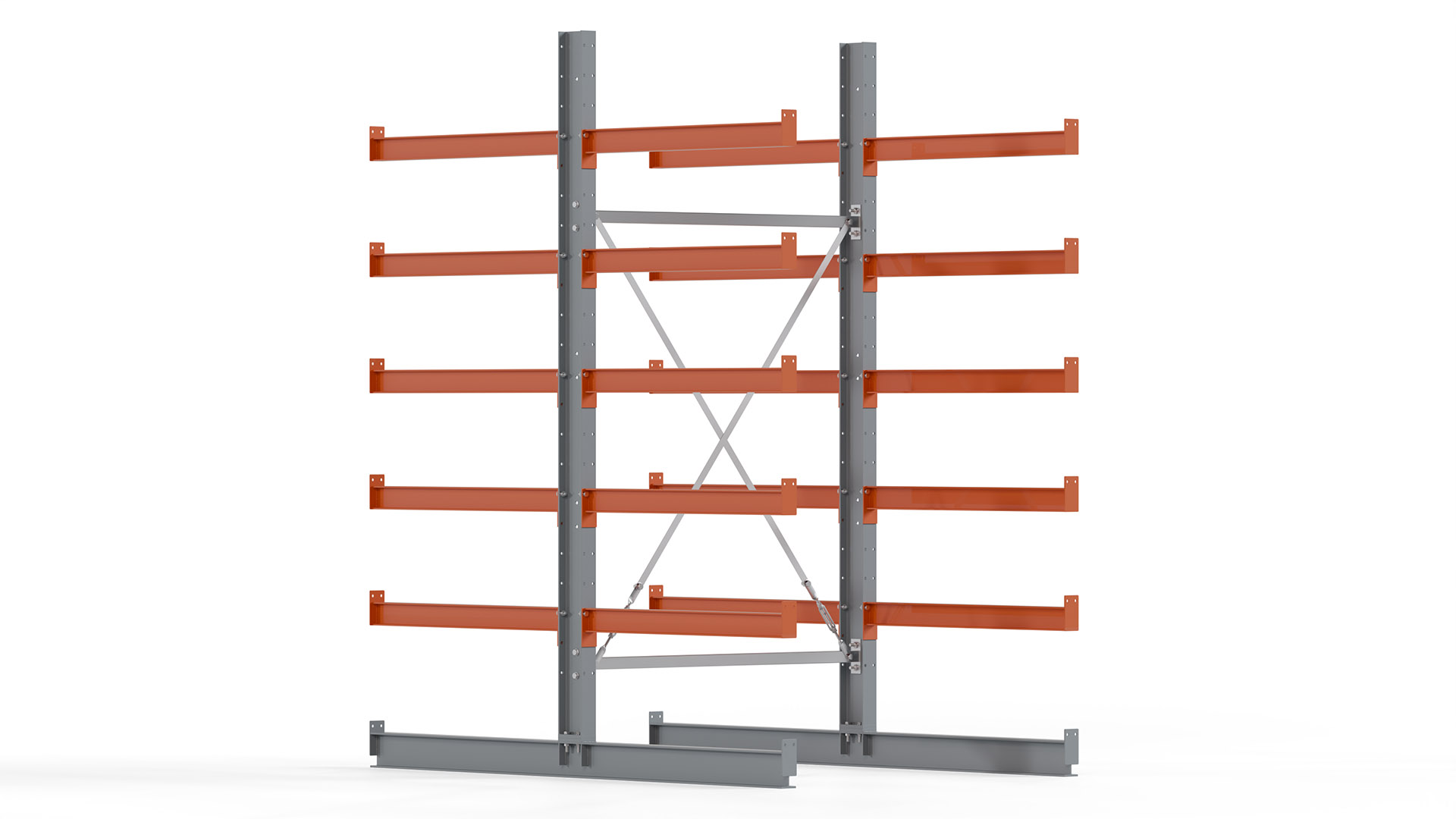 Kragarmregal KARL basic - lackiert - Breite: 128 cm - Höhe: 250 cm - Tiefe: 100 cm - Traglast je Kragarm: 450 kg - beidseitig