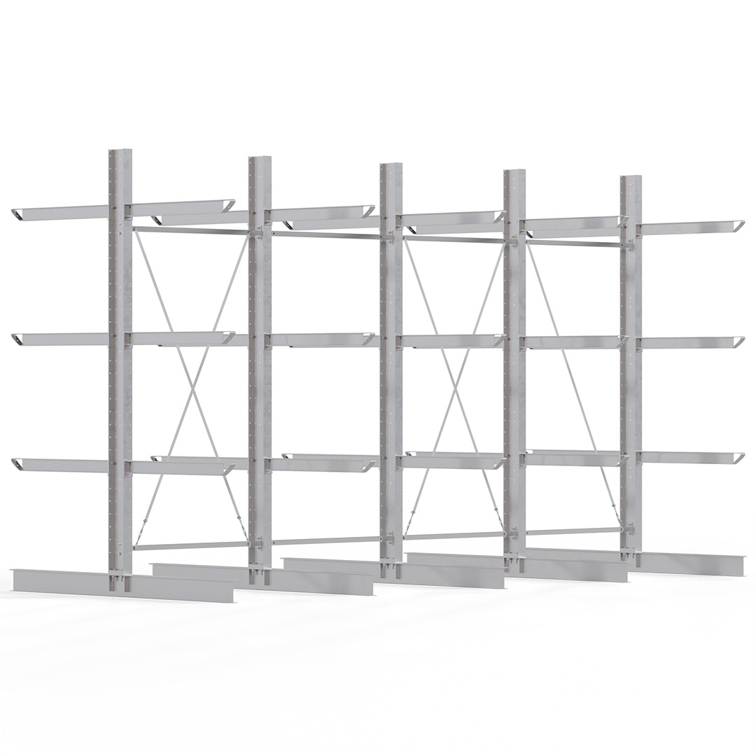 Kragarmregal KARL heavy - feuerverzinkt - Breite: 600 cm - Höhe: 350 cm - Tiefe: 120 cm - Traglast je Kragarm: 800 kg - beidseitig