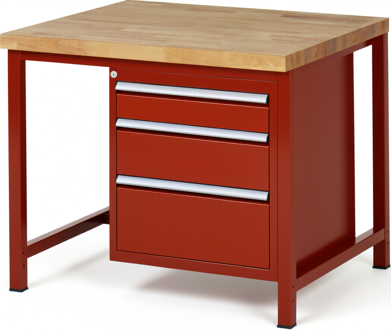 Werkbank Modell 8159 rot, BxTxH 1000x900x840 mm,  Buche-Massiv Arbeitsplatte 40 mm,  3 Schubladen mit  Vollauszug 100 % und  SoftClosing