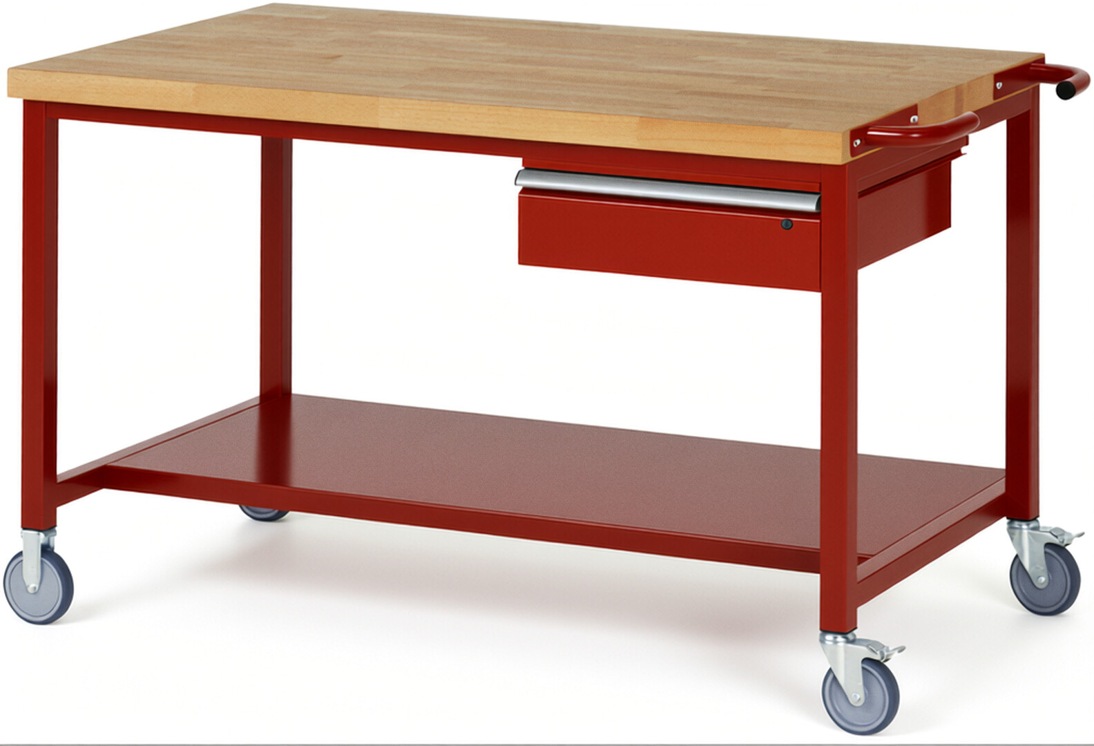 RAU Werkbank rot - Breite 150 cm - Tiefe 90 cm - Höhe 108 cm - Buche-Massiv Arbeitsplatte 40 mm