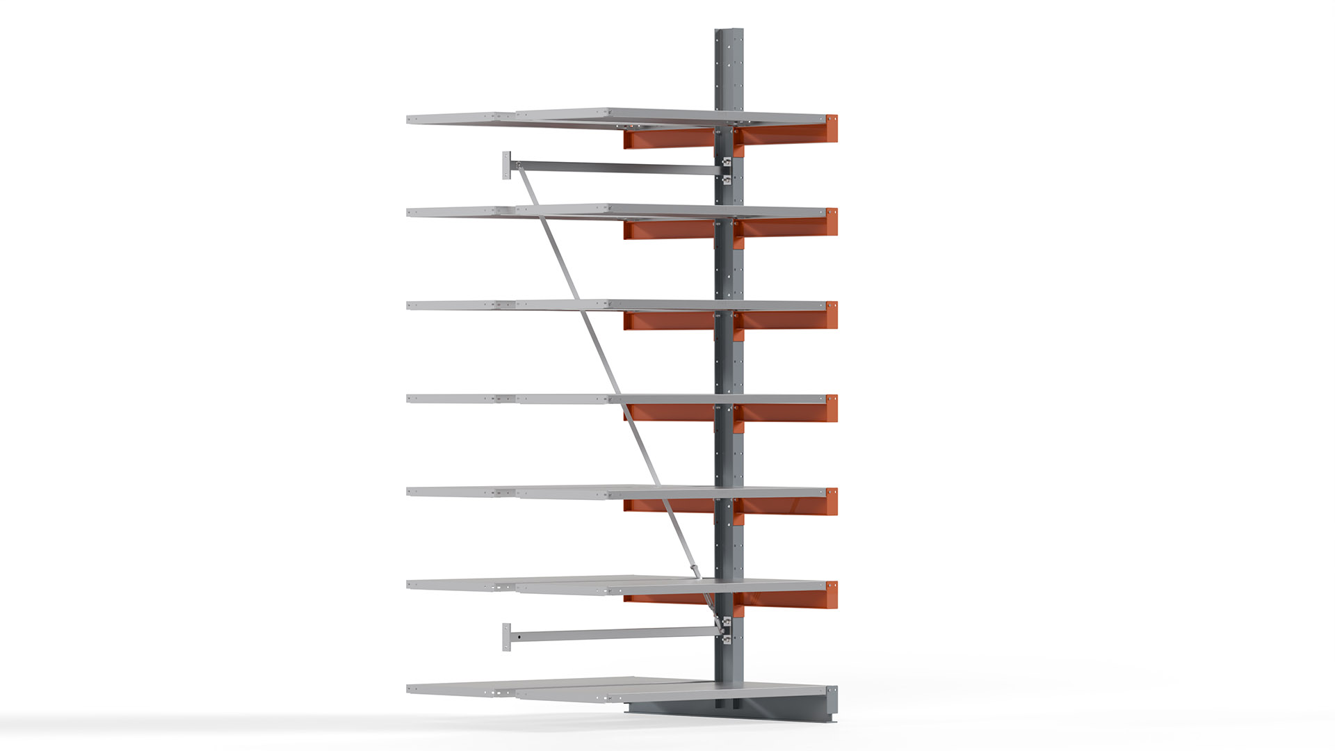 Kragarmregal KARL basic - Anbaufeld - Breite: 128 cm - Höhe: 300 cm - Tiefe: 132 cm - Traglast je Arm: 730 kg - doppelseitig