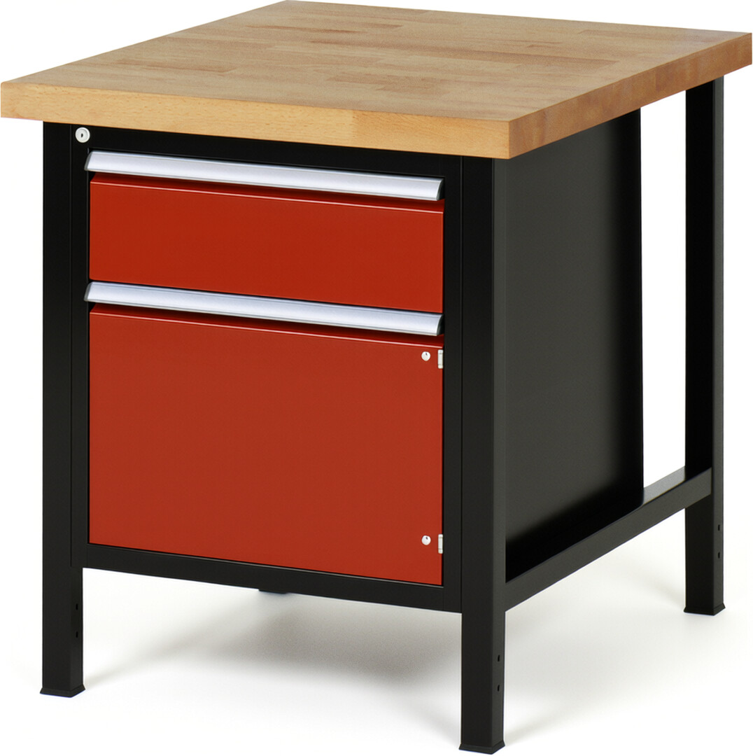 RAU Werkbank schwarz - rot - Breite 75 cm - Tiefe 90 cm - Höhe 84 cm - Buche-Massiv Arbeitsplatte 40 mm