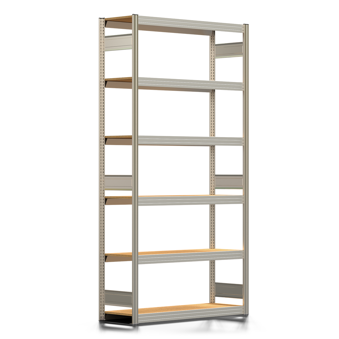 Fachbodenregal BERT - Breite: 128,5 cm - Tiefe: 40 cm - Höhe: 250 cm - 6 Böden - Grundregal