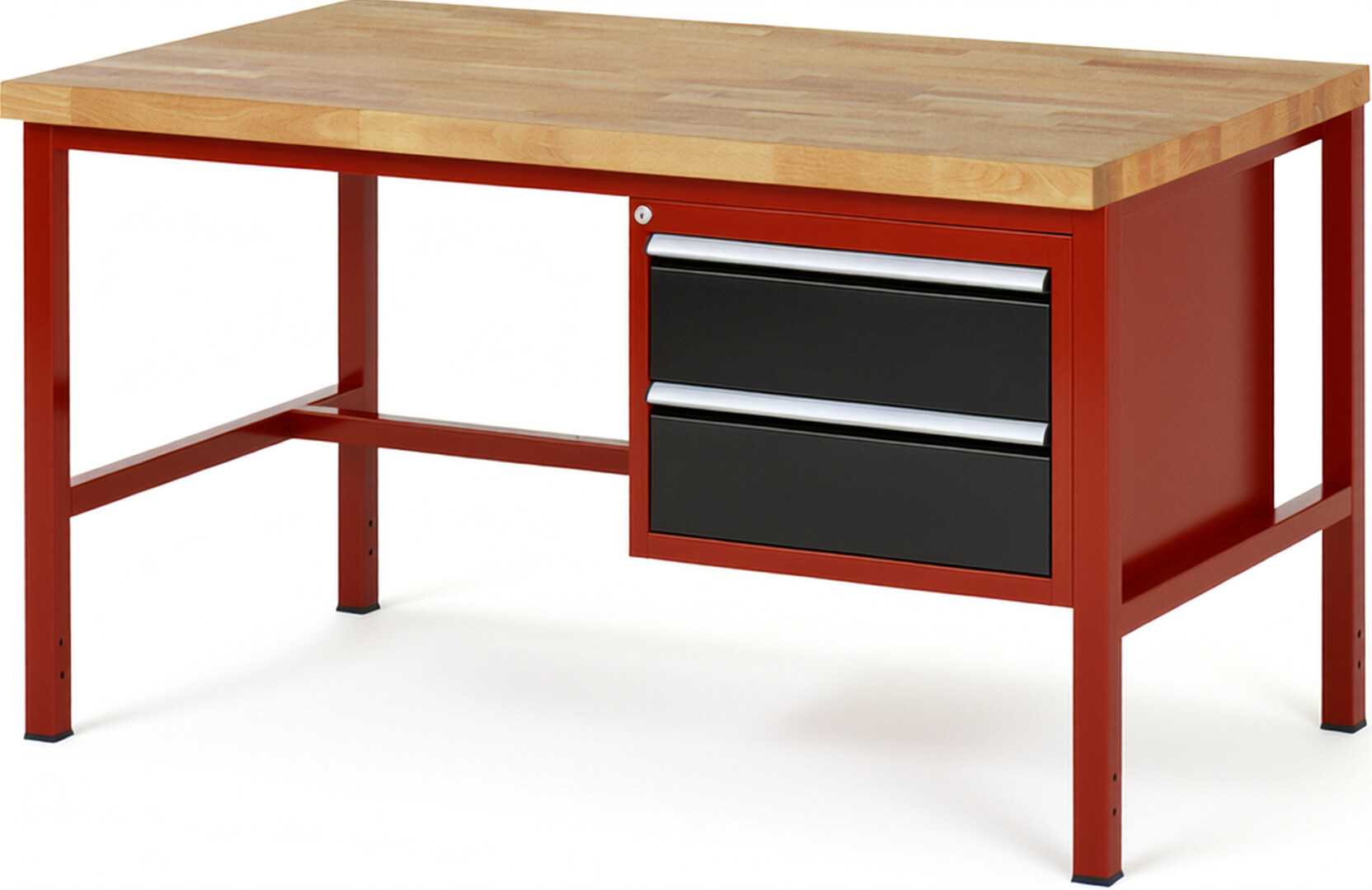 RAU Werkbank rot - schwarz - Breite 150 cm - Tiefe 90 cm - Höhe 104 cm - Buche-Massiv Arbeitsplatte 40 mm