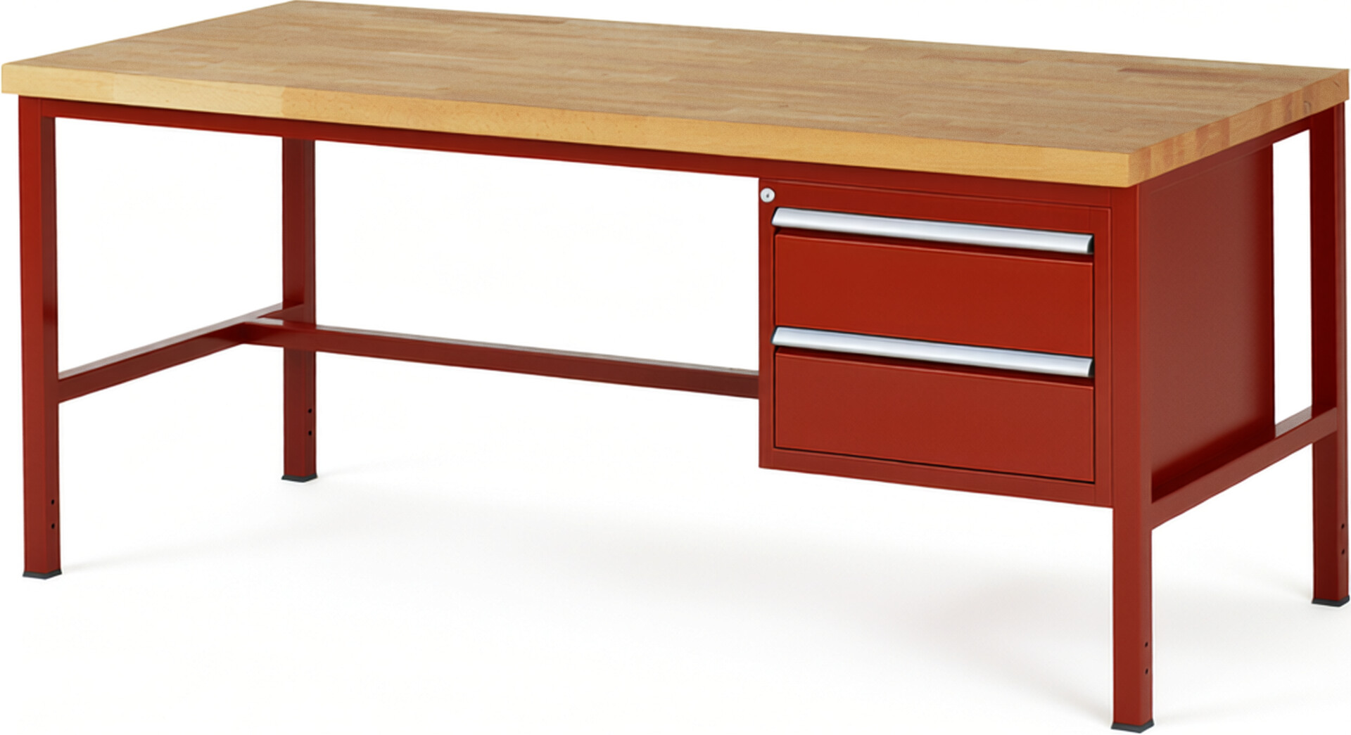 Werkbank Modell 8125 rot, BxTxH 2000x900x840-1040 mm,  Buche-Massiv Arbeitsplatte 40 mm,  2 Schubladen mit  Auszug 90 %