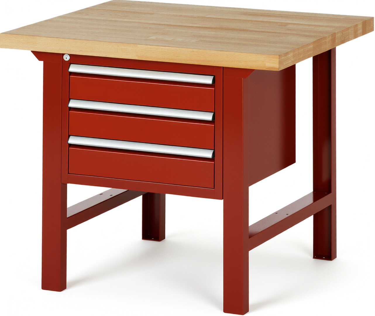 RAU Werkbank rot - Breite 100 cm - Tiefe 90 cm - Höhe 84 cm - Buche-Massiv Arbeitsplatte 40 mm