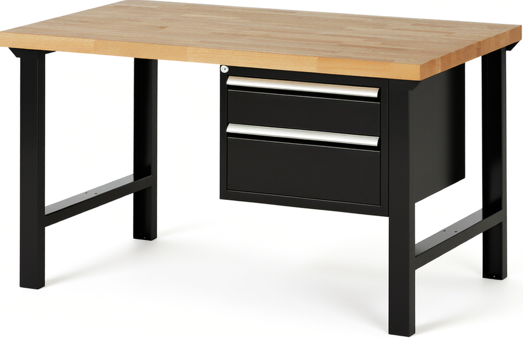 RAU Werkbank schwarz - Breite 150 cm - Tiefe 90 cm - Höhe 84 cm - Buche-Massiv Arbeitsplatte 40 mm