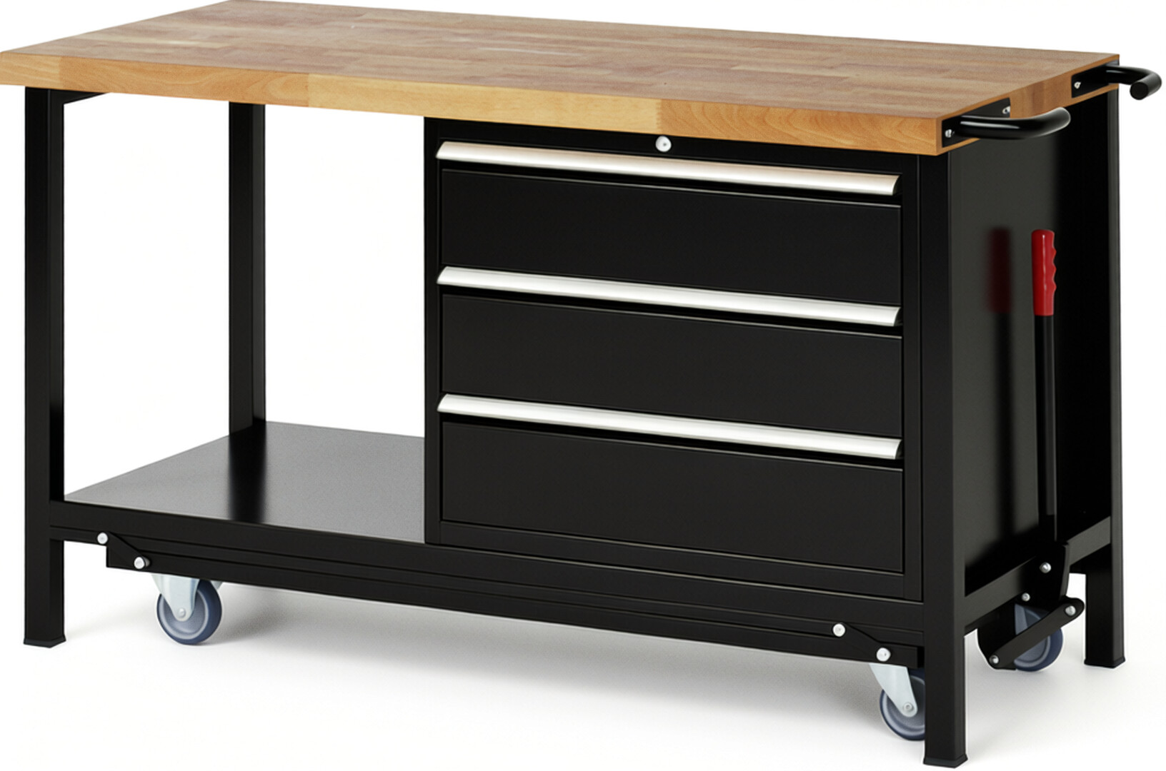 RAU Werkbank schwarz - Breite 150 cm - Tiefe 70 cm - Höhe 88 cm - Buche-Massiv Arbeitsplatte 40 mm