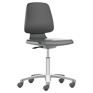 Arbeitsstuhl, Drehstuhl mit Flex-Rückenlehne u. Sitzkante, Sitzschale anthrazit, Sitz Supertec schwarz, Rollen, Sitz Höhe 450-650 mm