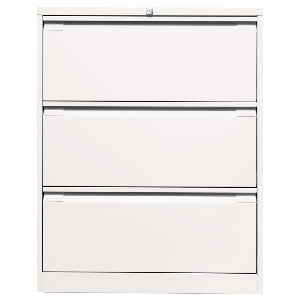 Hängeregisterschrank, BxTxH 800x622x1016 mm, doppelbahnig, 3 Schubladen, Griffleiste, verkehrsweiß