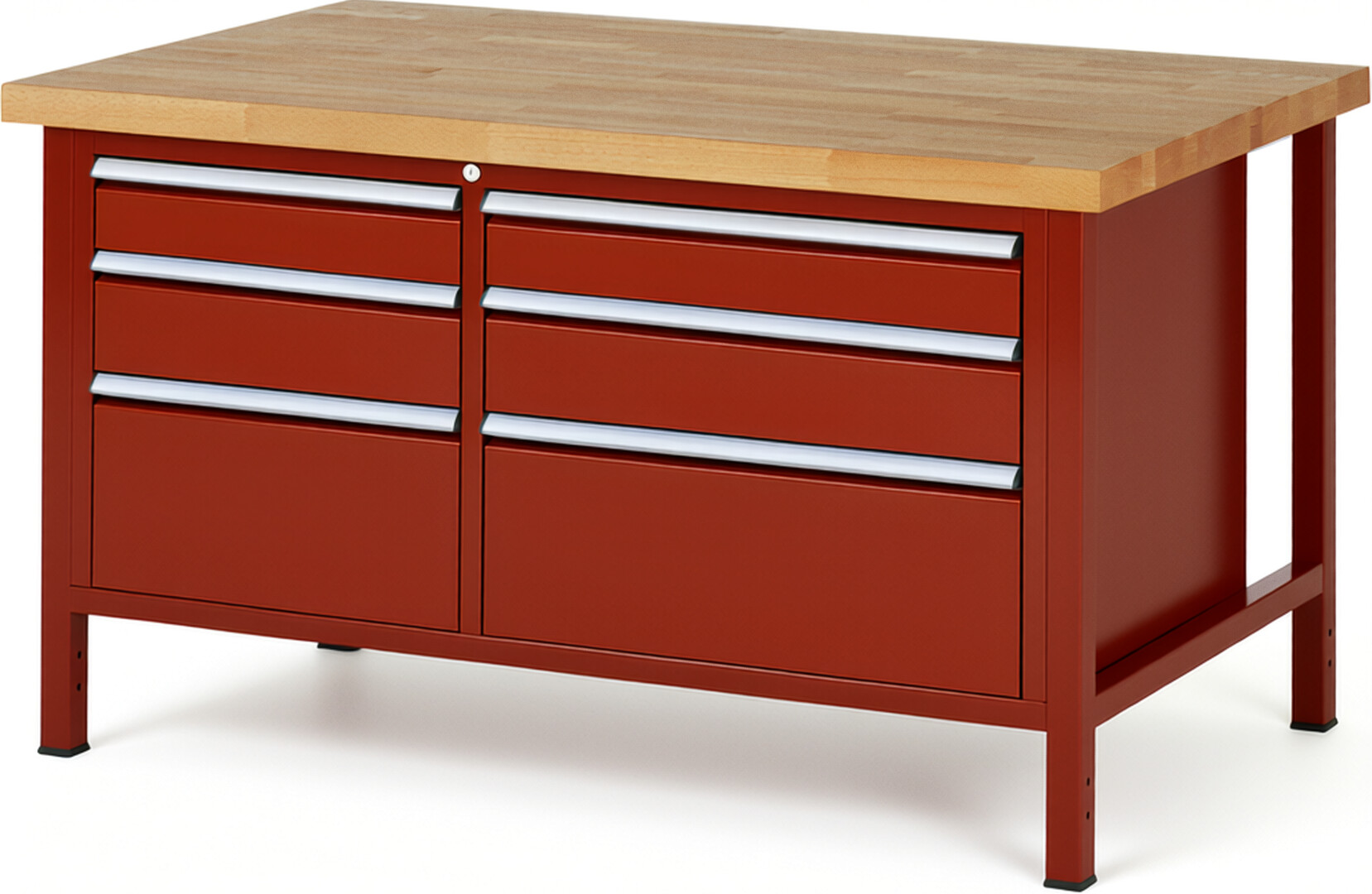 RAU Werkbank rot - Breite 150 cm - Tiefe 90 cm - Höhe 104 cm - Buche-Massiv Arbeitsplatte 40 mm