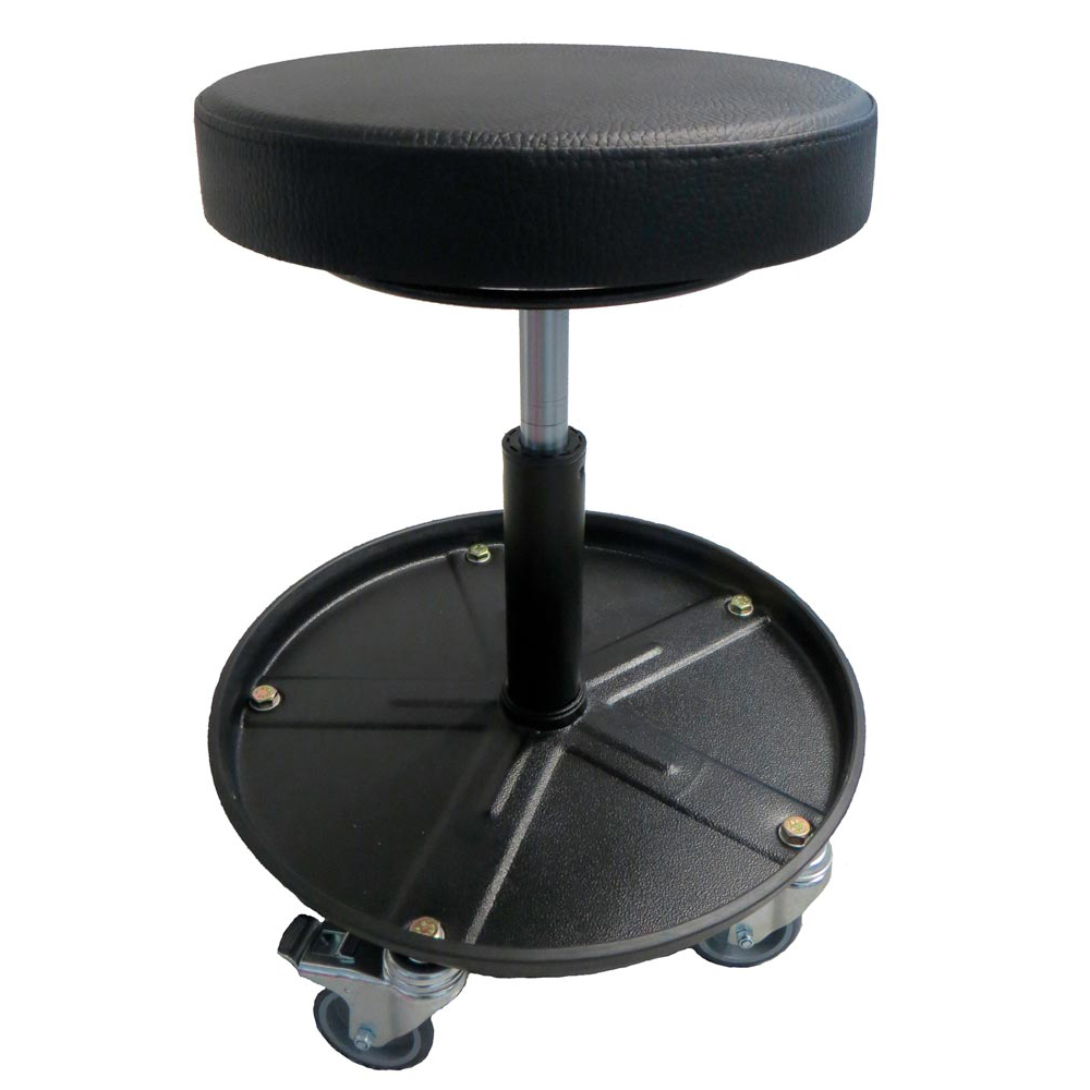 Drehhocker, Arbeitshocker mit Gasfederhöhenverstellung, mit Rollen und Ablagefuß, Sitzfläche mit PU-Schaum, Sitz höhe: 420-545 mm