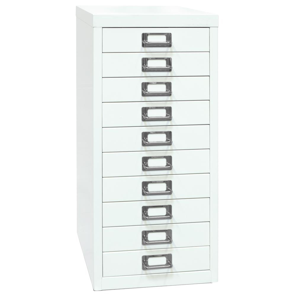 Schubladenschrank aus Stahl, BxTxH 279x380x590 mm, 10 Schubladen 51 mm, DIN A4, verkehrsweiß