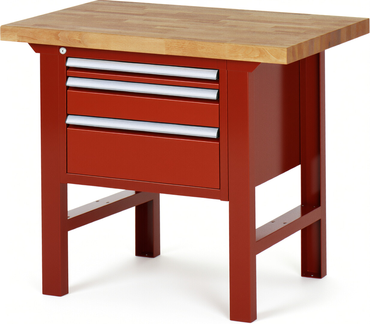 Werkbank Modell 7126 rot, BxTxH 1000x700x840 mm,  Buche-Massiv Arbeitsplatte 40 mm,  3 Schubladen mit  Vollauszug 100 % und  SoftClosing