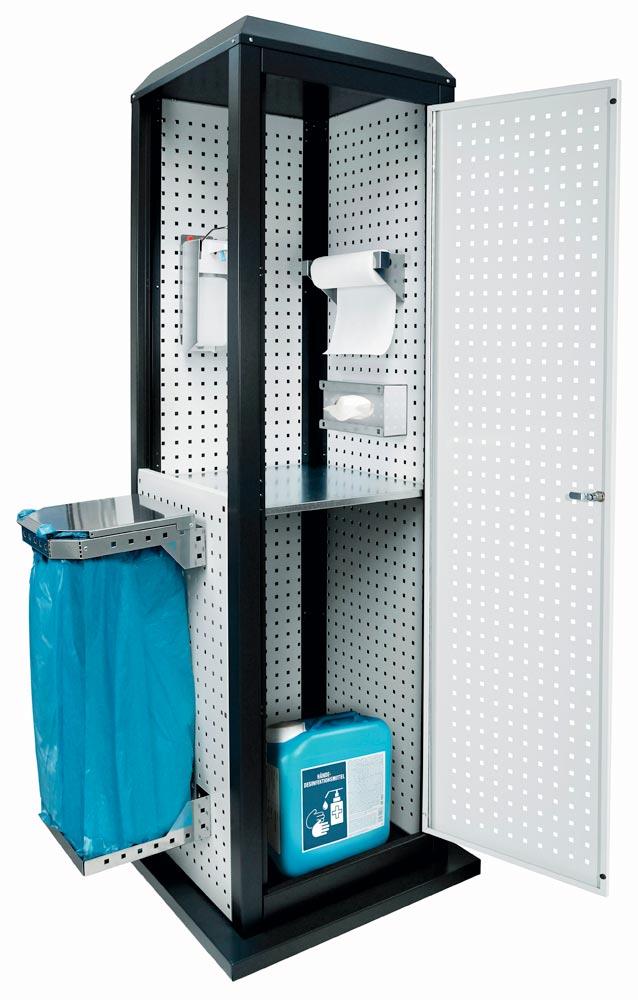 Hygiene Tower, BxTxH 700x700x2175 mm, Modell 4, mobil, mit Tür, 1 Boden,  RAL7016 anthrazitgrau/RAL 7035 lichtgrau