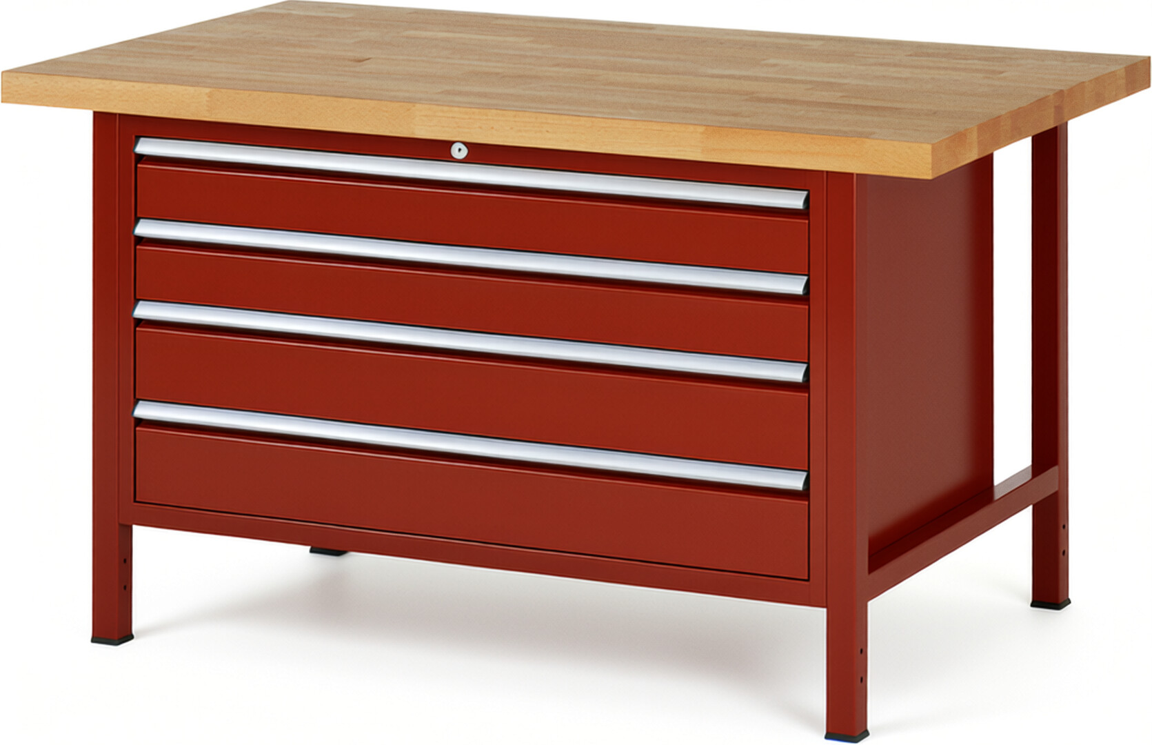 RAU Werkbank rot - Breite 150 cm - Tiefe 90 cm - Höhe 104 cm - Buche-Massiv Arbeitsplatte 40 mm