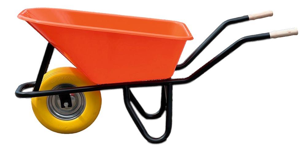 Schubkarre 100 Liter, Mulde Kunststoff, Orange, PU-geschäumtes Rad