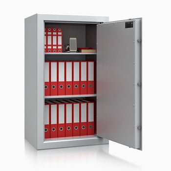 Massiver Aktentresor, Möbeltresor, Sicherheitsschrank, Safe zum Einbauen, VdS Klasse 1, Farbe lichtgrau, 2 Fachböden, 1.200 x 700 x 500 mm (BxT)