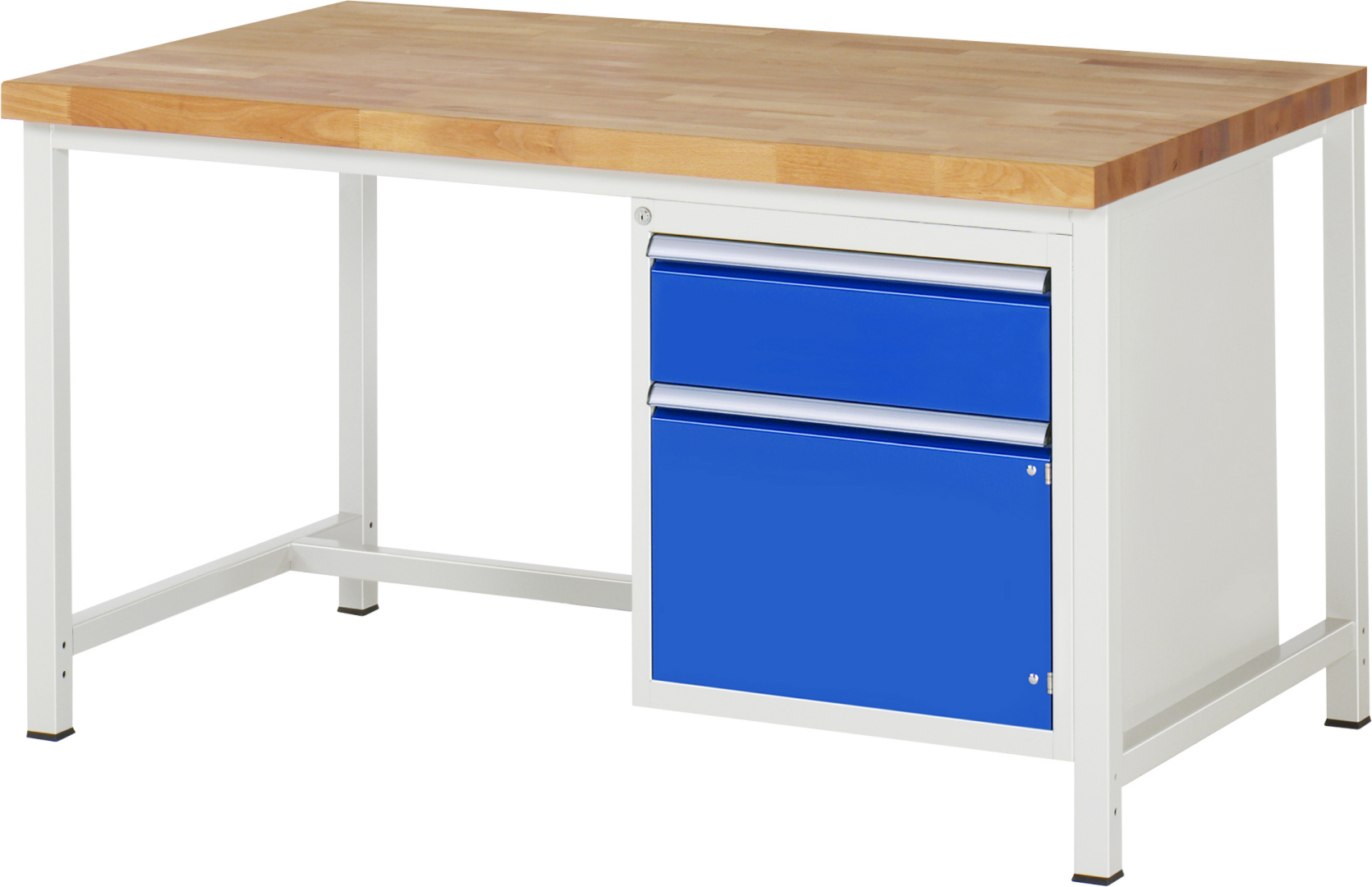 Werkbank Modell 8152,  BxTxH 1500x900x840-1040 mm,  Buche-Massiv Arbeitsplatte 40 mm,  1 Schublade mit  Auszug 90 %