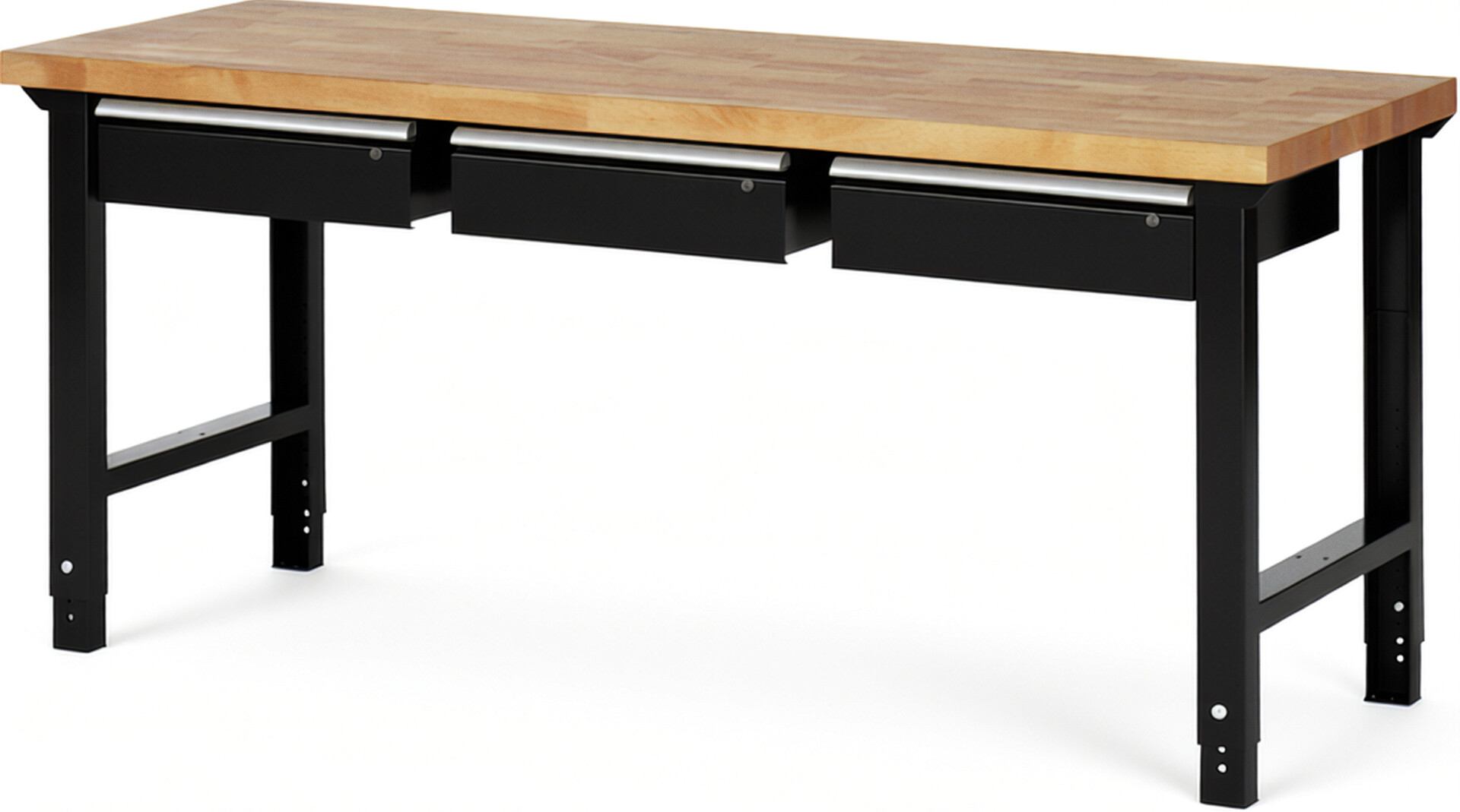 RAU Werkbank schwarz - Breite 200 cm - Tiefe 70 cm - Höhe 114 cm - Buche-Massiv Arbeitsplatte 40 mm