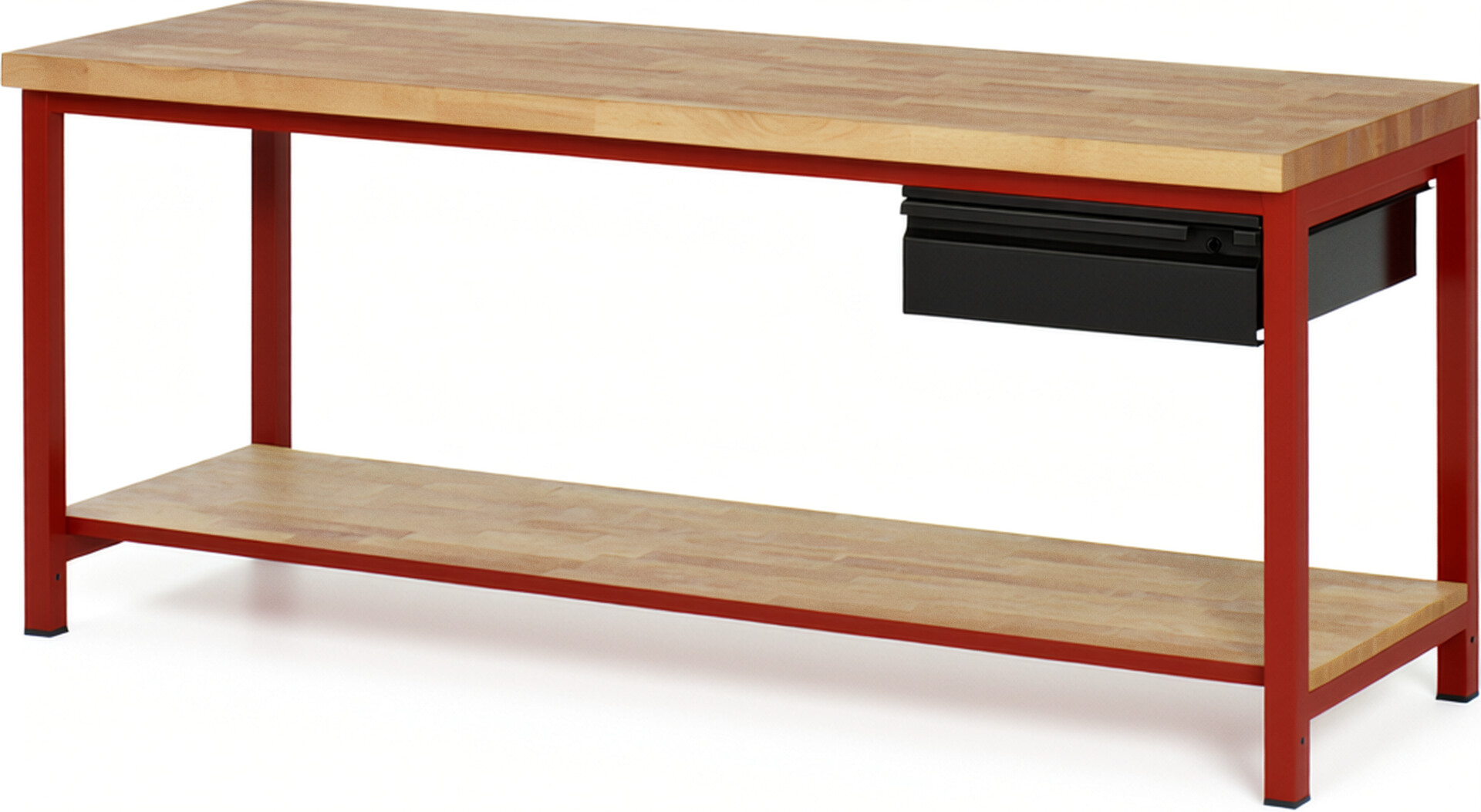 Werkbank - Modell 8001 BASIC rot - schwarz, BxTxH 2000x700x840-1040 mm,  Buche-Massiv Arbeitsplatte 40 mm,  1 Schublade mit  Auszug 90 %