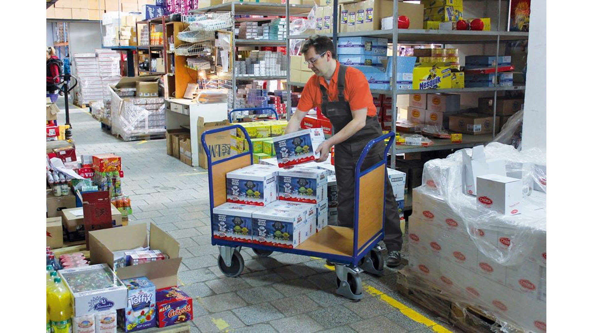 Transportwagen - Doppelstirnwand, Holzwände - Ladefläche 600 x 1.000 mm (BxT) - Traglast 500 kg - enzianblau