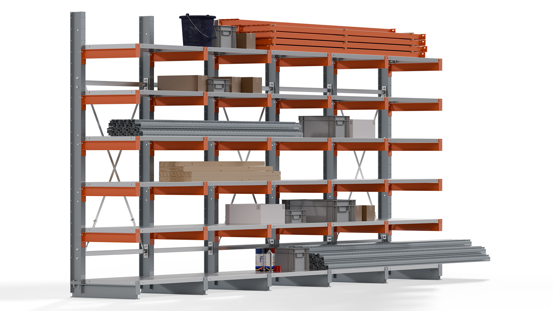 Kragarmregal KARL basic - lackiert - Breite: 500 cm - Höhe: 250 cm - Tiefe: 60 cm - Traglast je Kragarm: 730 kg - einseitig