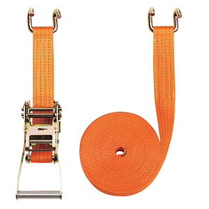 Zweiteiliger Zurrgurt, mit Rahmenhaken, 4000 daN zul. Zugkraft in der Umreifung, Gurtbreite 50 mm, Länge 10 m, Farbe orange, 4 Streifen, VE 2 Stück