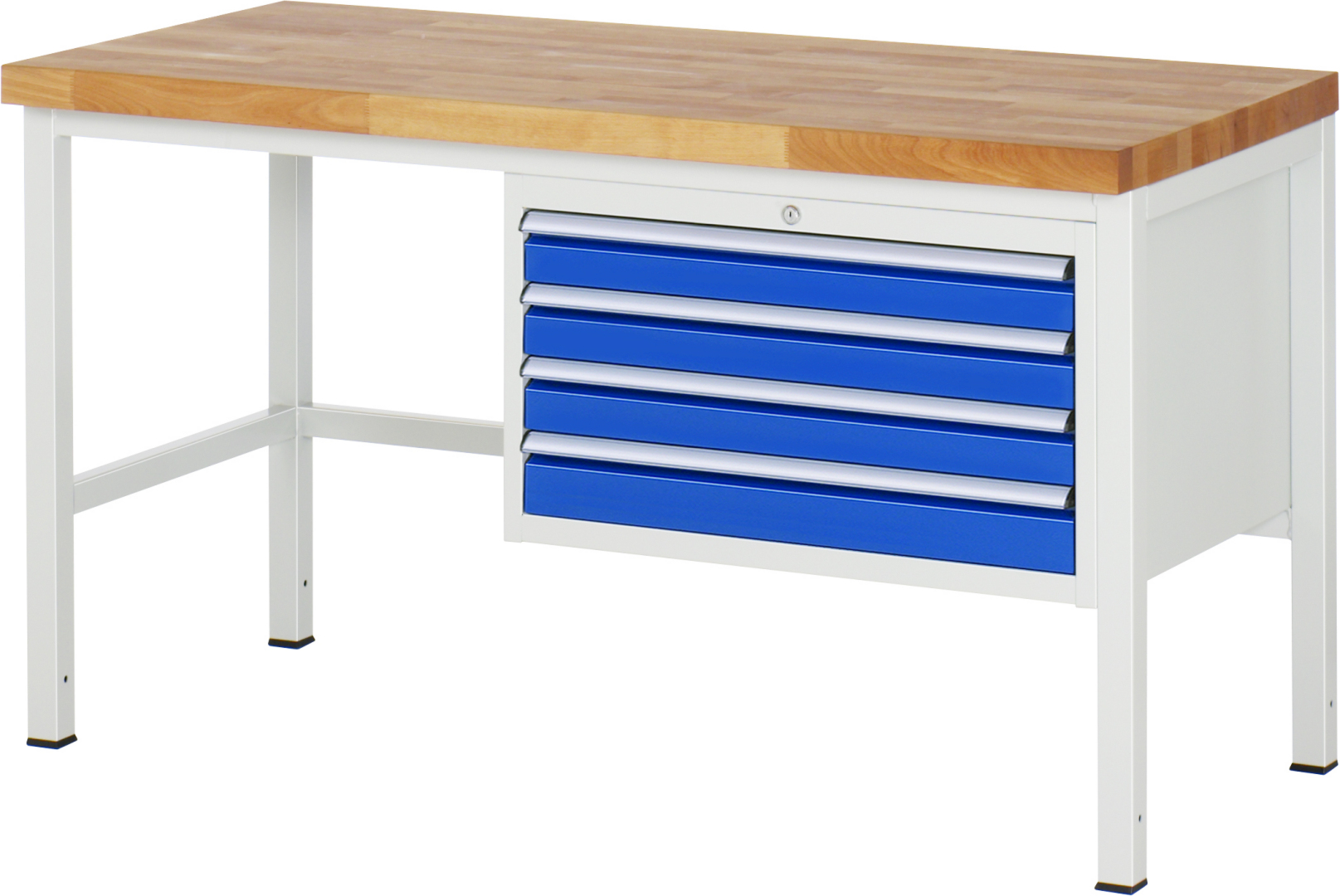 Werkbank Modell 8233 rot, BxTxH 1500x700x840-1040 mm,  Buche-Massiv Arbeitsplatte 40 mm,  4 Schubladen mit  Auszug 90 %