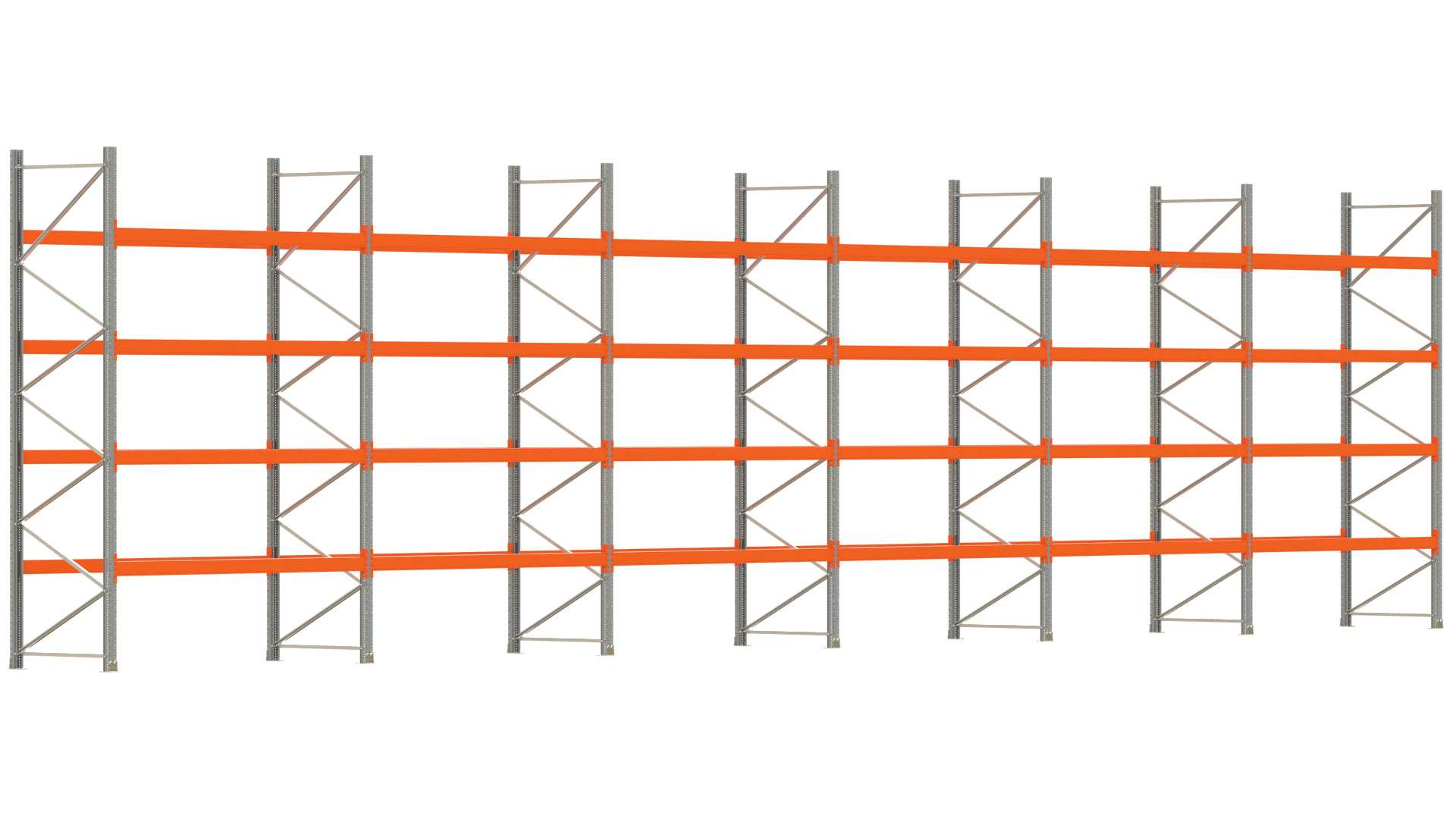 Palettenregal ARTUS - Breite 1679,5 cm - Höhe 400 cm - Tiefe 110 cm - Fachlast 2000 kg - 90 Palettenstellplätze