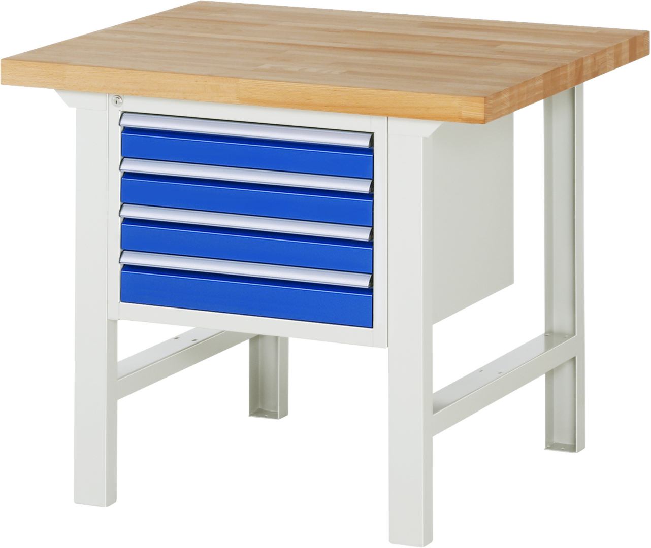 Werkbank Modell 7133 rot - schwarz, BxTxH 1000x900x840 mm,  Buche-Massiv Arbeitsplatte 40 mm,  4 Schubladen mit  Vollauszug 100 % und  SoftClosing