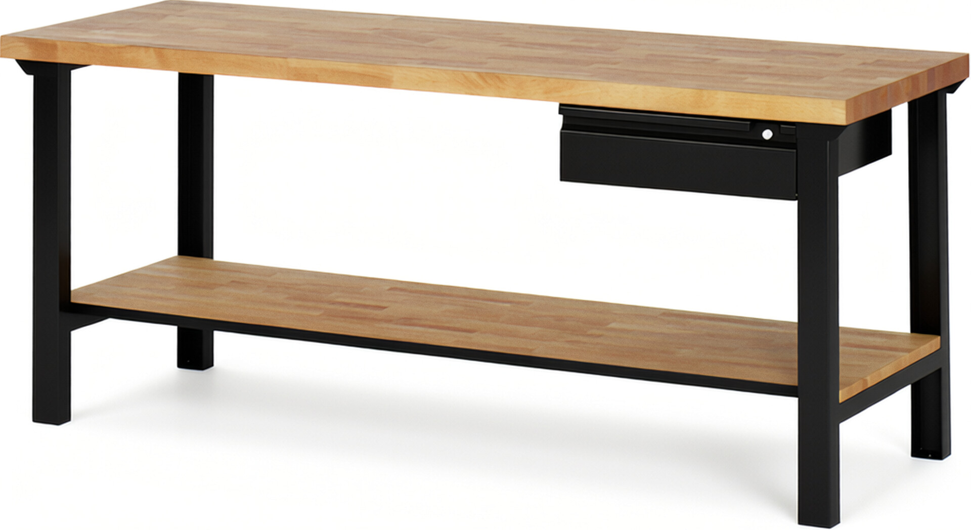 Werkbank - Modell 7001 BASIC schwarz, BxTxH 2000x700x840 mm,  Buche-Massiv Arbeitsplatte 40 mm,  1 Schublade mit  Auszug 90 %