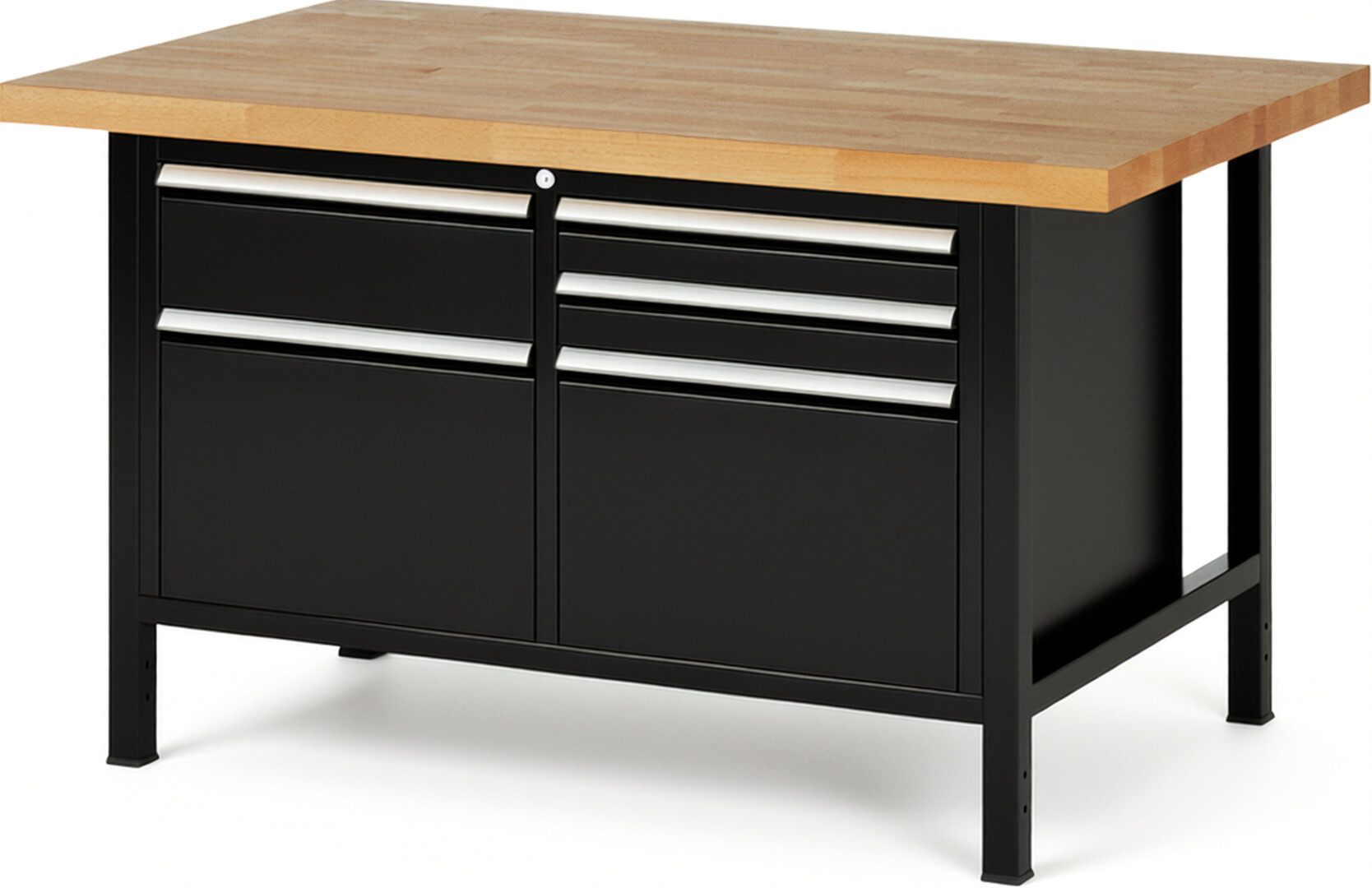 RAU Werkbank schwarz - Breite 150 cm - Tiefe 90 cm - Höhe 84 cm - Buche-Massiv Arbeitsplatte 40 mm