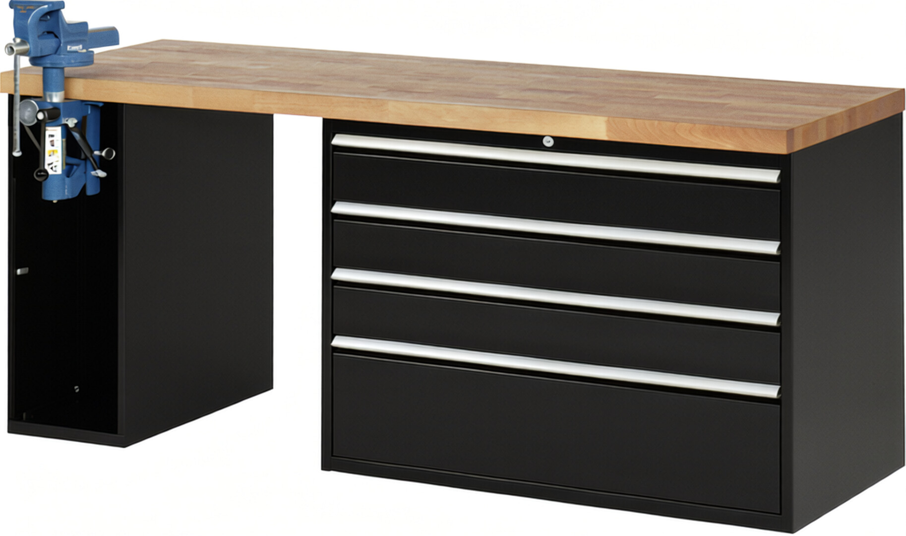 RAU Werkbank schwarz - Breite 200 cm - Tiefe 70 cm - Höhe 84 cm - Buche-Massiv Arbeitsplatte 40 mm