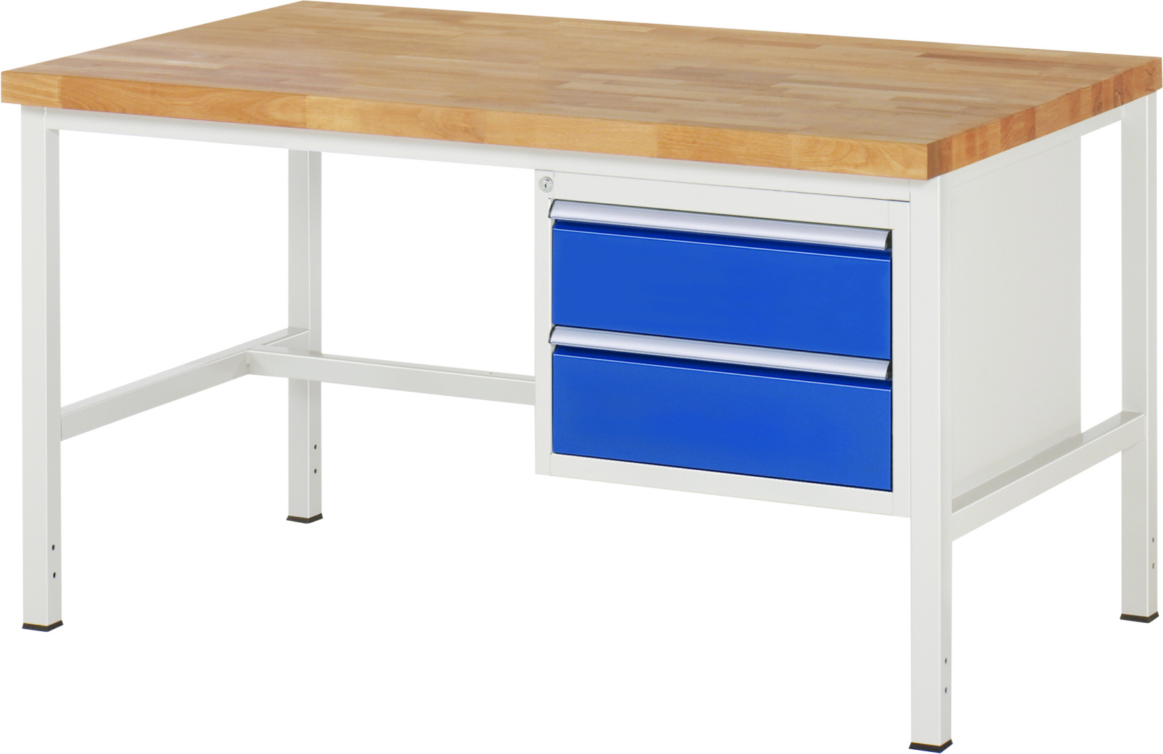 Werkbank Modell 8125,  BxTxH 1500x900x840-1040 mm,  Buche-Massiv Arbeitsplatte 40 mm,  2 Schubladen mit  Auszug 90 %