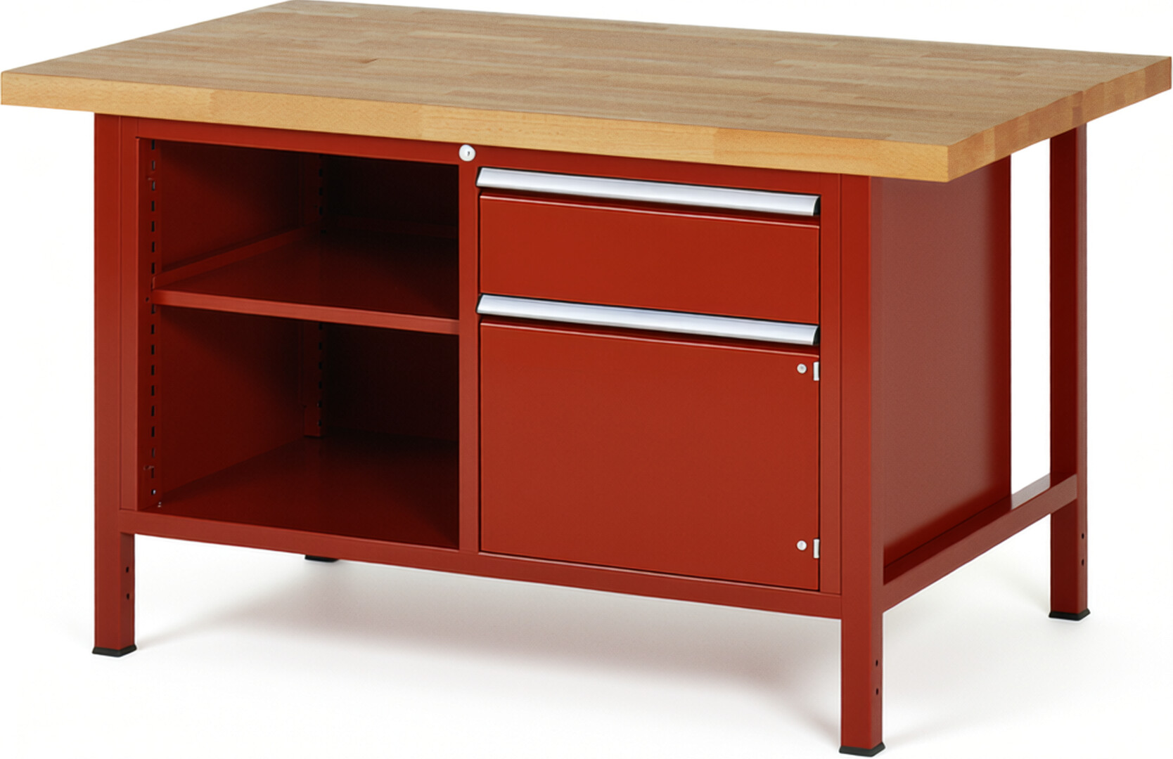 RAU Werkbank rot - Breite 150 cm - Tiefe 90 cm - Höhe 84 cm - Buche-Massiv Arbeitsplatte 40 mm