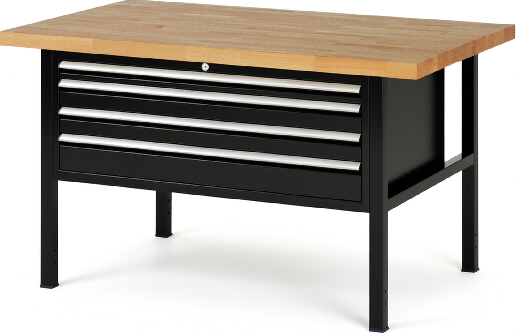 RAU Werkbank schwarz - Breite 150 cm - Tiefe 90 cm - Höhe 84 cm - Buche-Massiv Arbeitsplatte 40 mm