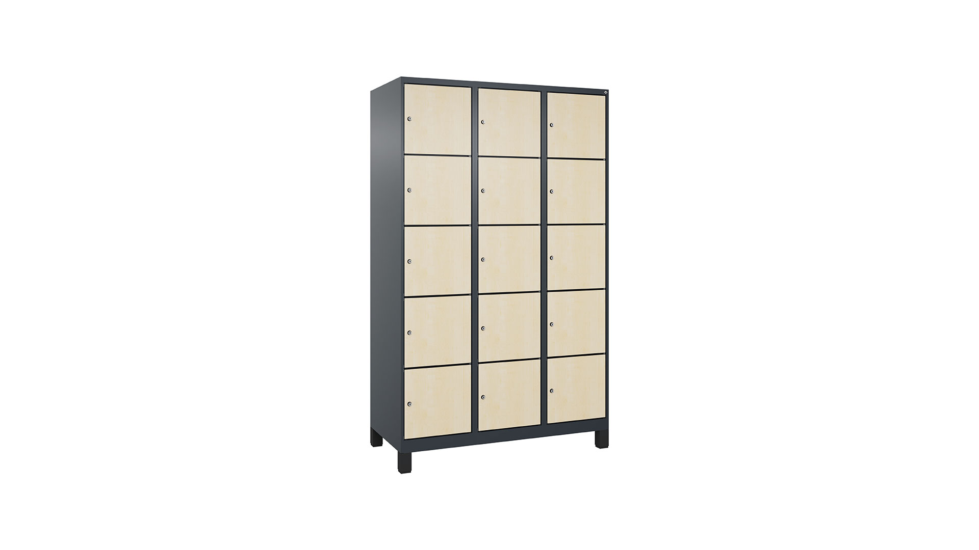 Fächerschrank mit MDF Türen, Breite 120 cm, Höhe 195 cm, Tiefe 50 cm, 15 Fächer