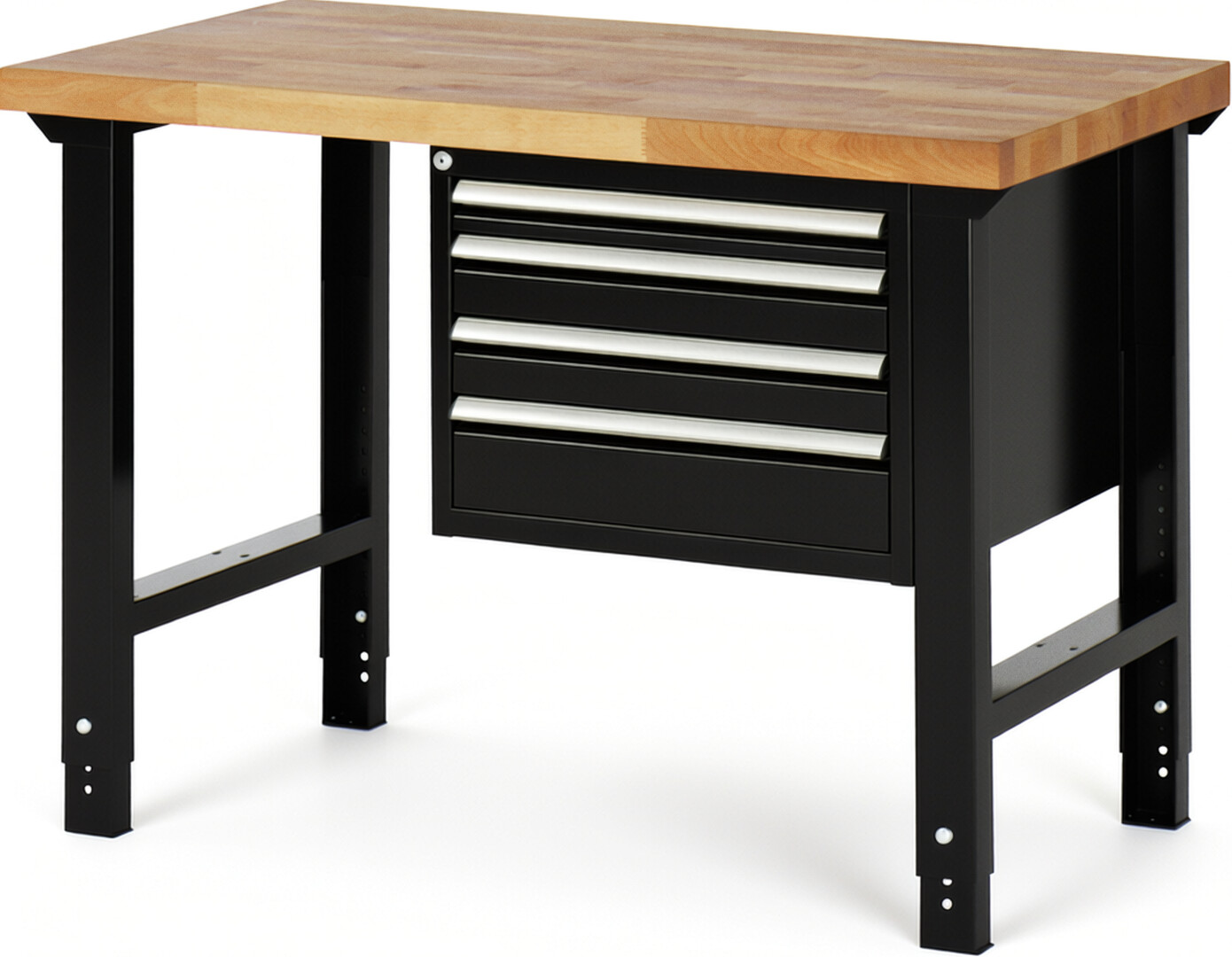 RAU Werkbank schwarz - Breite 125 cm - Tiefe 70 cm - Höhe 114 cm - Buche-Massiv Arbeitsplatte 40 mm