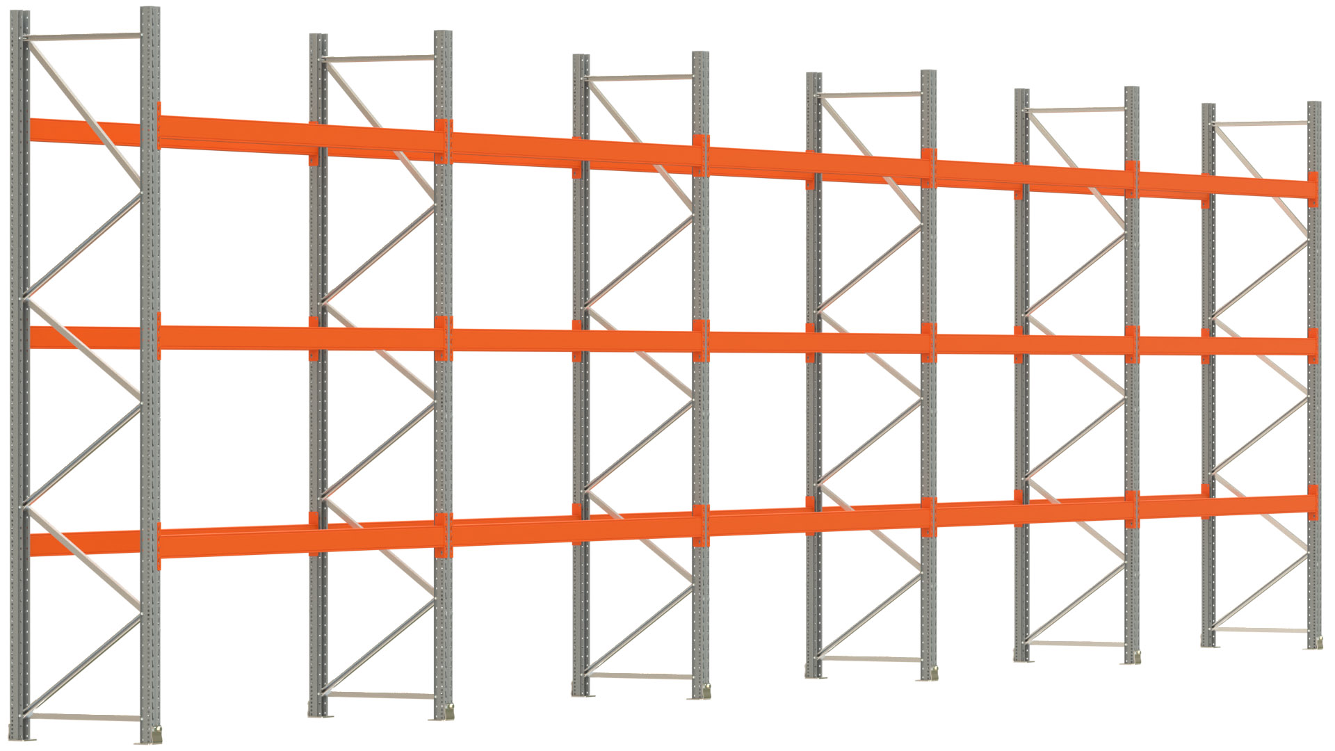 Palettenregal ARTUS - Breite 1401 cm - Höhe 350 cm - Tiefe 80 cm - 3 Träger-Ebenen - max. Fachlast 2100 kg - 40 Palettenstellplätze