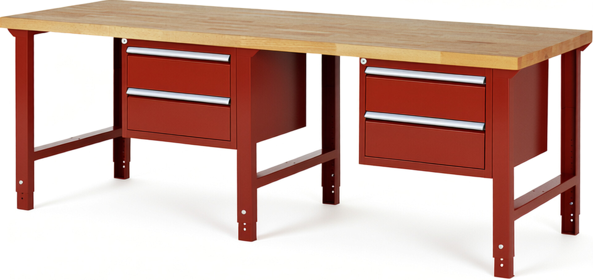 RAU Werkbank rot - Breite 250 cm - Tiefe 90 cm - Höhe 114 cm - Buche-Massiv Arbeitsplatte 40 mm