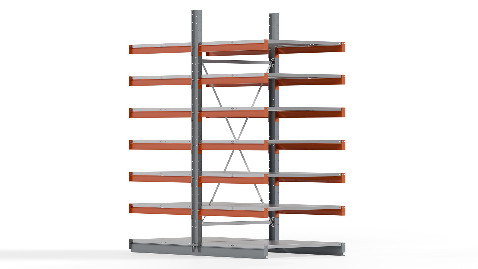 Kragarmregal KARL basic - lackiert - Breite: 128 cm - Höhe: 300 cm - Tiefe: 120 cm - Traglast je Kragarm: 370 kg - beidseitig