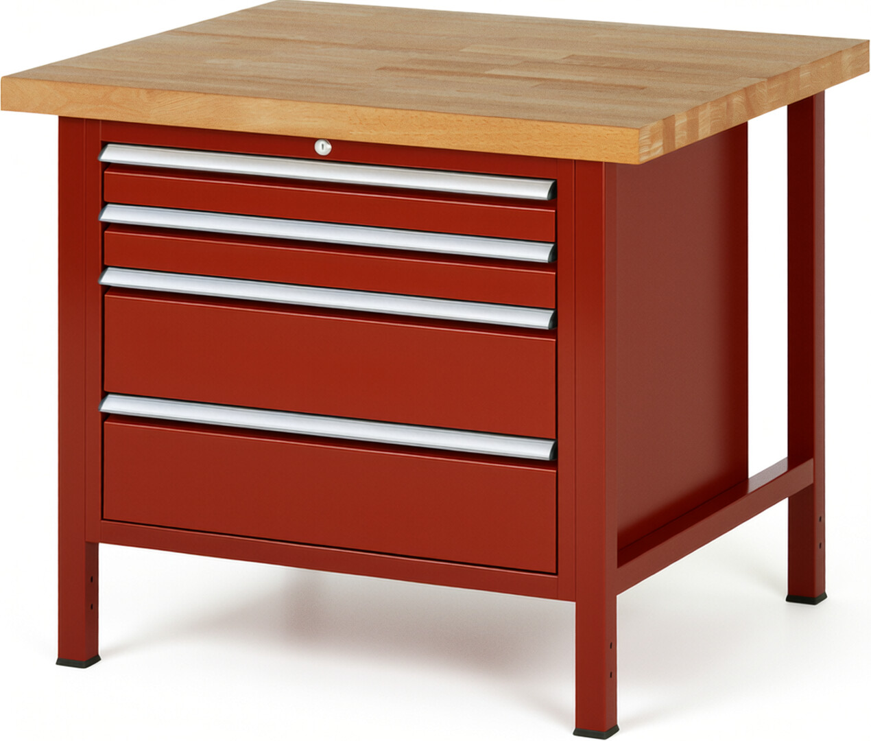 Werkbank Modell 8261 rot, BxTxH 1000x900x840-1040 mm,  Buche-Massiv Arbeitsplatte 40 mm,  4 Schubladen mit  Vollauszug 100 % und  SoftClosing